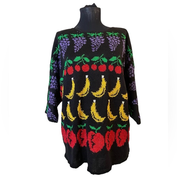 Vintage French Rags Hand-Loomed Fruit Crew Neck Sweater - Picture 2 of 16